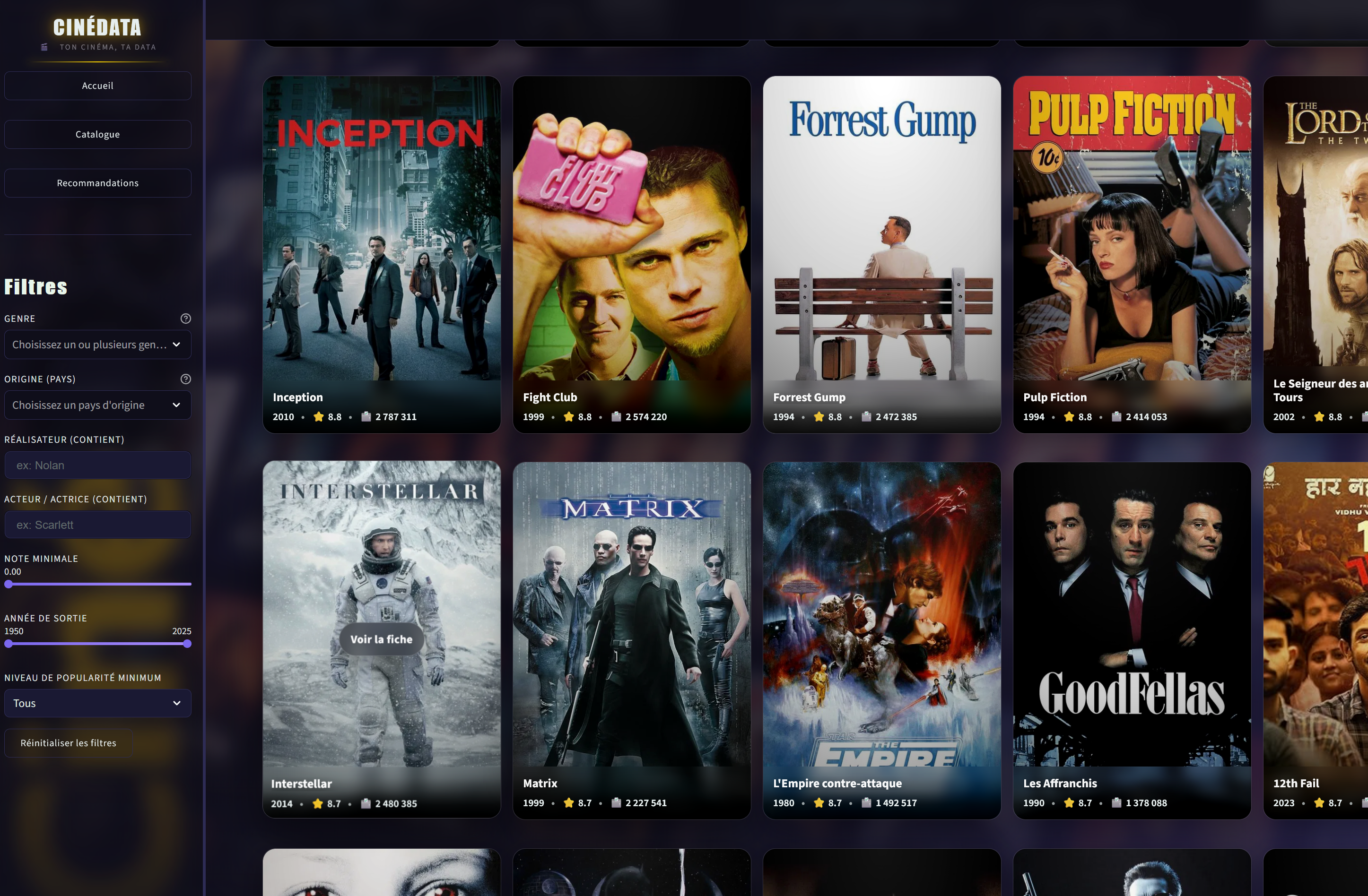 Page d'accueil CinéData Streamlit