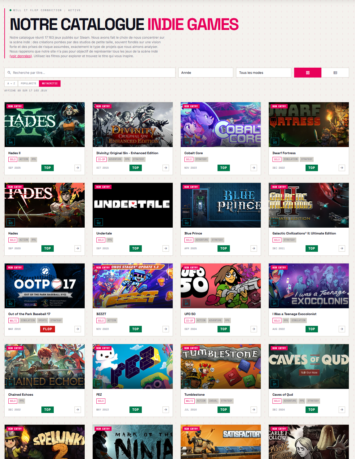 Catalogue de jeux WillItFlop